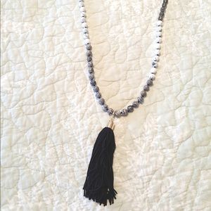 Grey and White Necklace with Removable Tassel